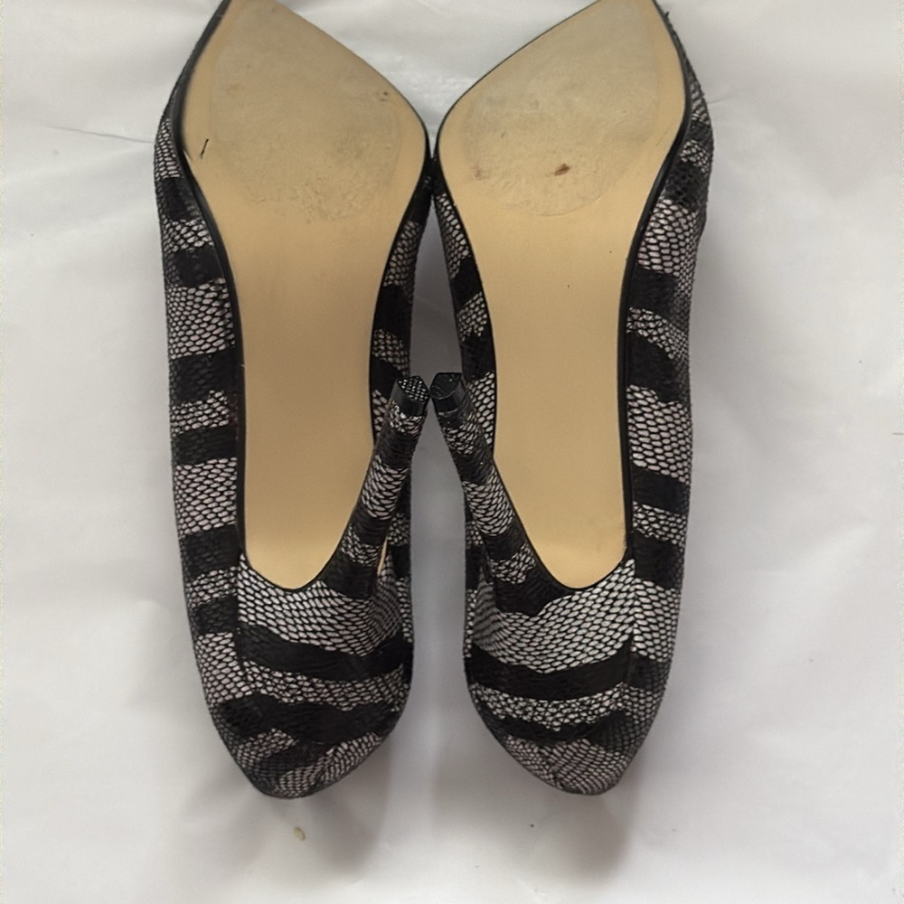 JustFab Shoes Amella black ivory‎ stripes pointed pumps stiletto heels Sz 9 - Picture 8 of 11